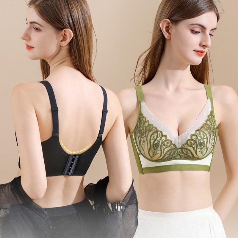 Wire-free Breathable Rabbit Ear Crystal Cup Lace Bra Shaping Underwear That Supports Side Breast Tissue