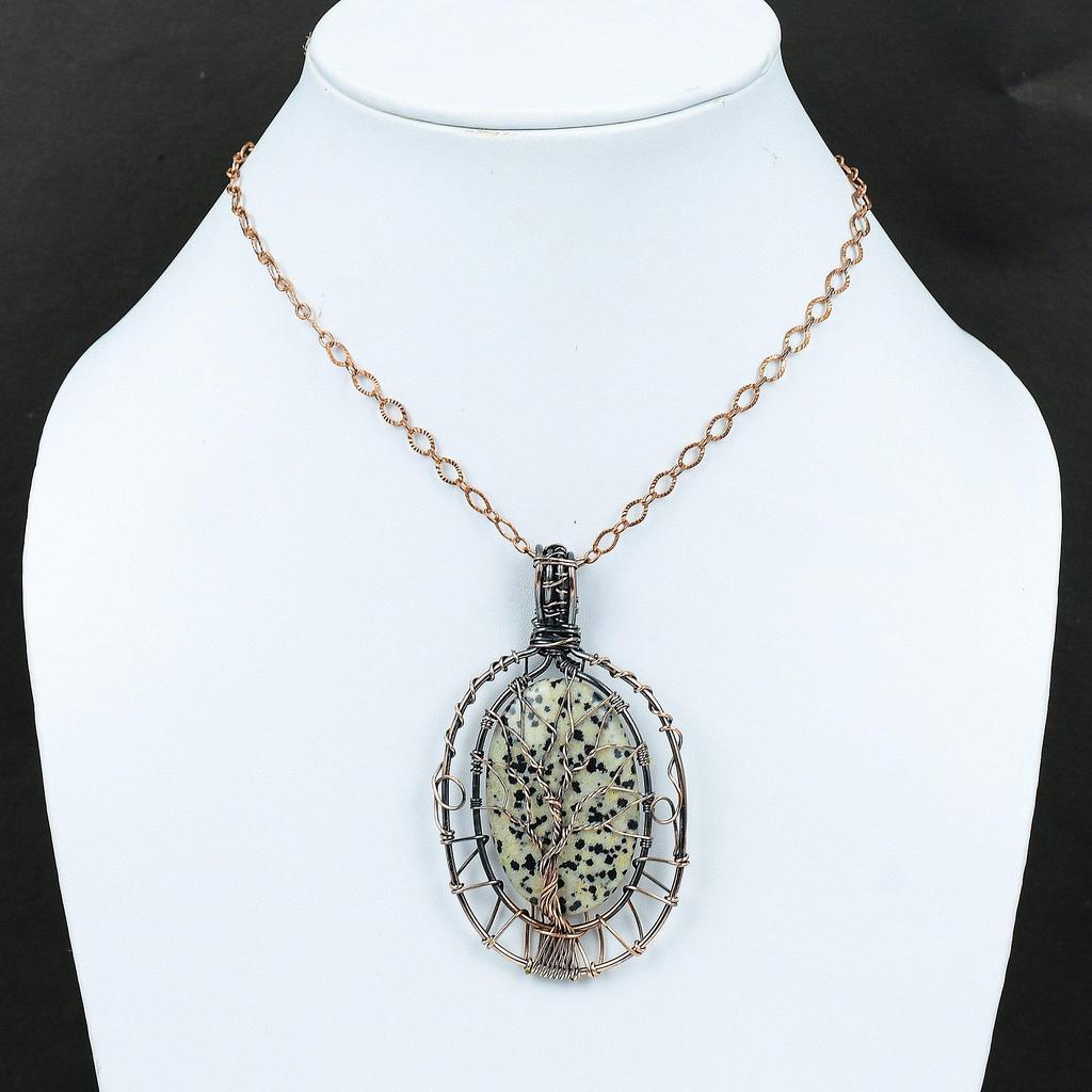 Tree Of Life Dalmatian Jasper Gemstone Pendant Copper Wire Wrapped Pendant Handmade Pendant Tree Of Life Jewelry Wire Wrap Jewelry For Gifts
