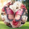 Vintage Butterfly Rose 8 Inch Round Metal Wall Art Floral Aluminum Sign Home Bar Cafe Decor