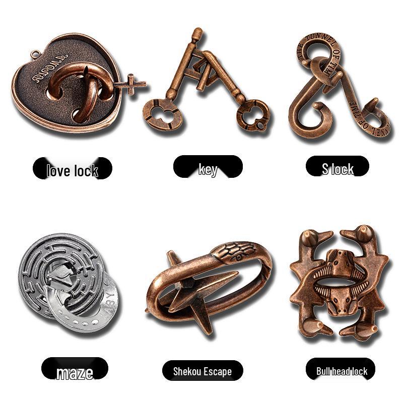 Kinder Intelligenz Puzzle Set: Luban- und Kongming-Schlösser, Neun ineinandergreifende Ringe, Hufeisenschloss - Trendiges Lernspielzeug auf TikTok