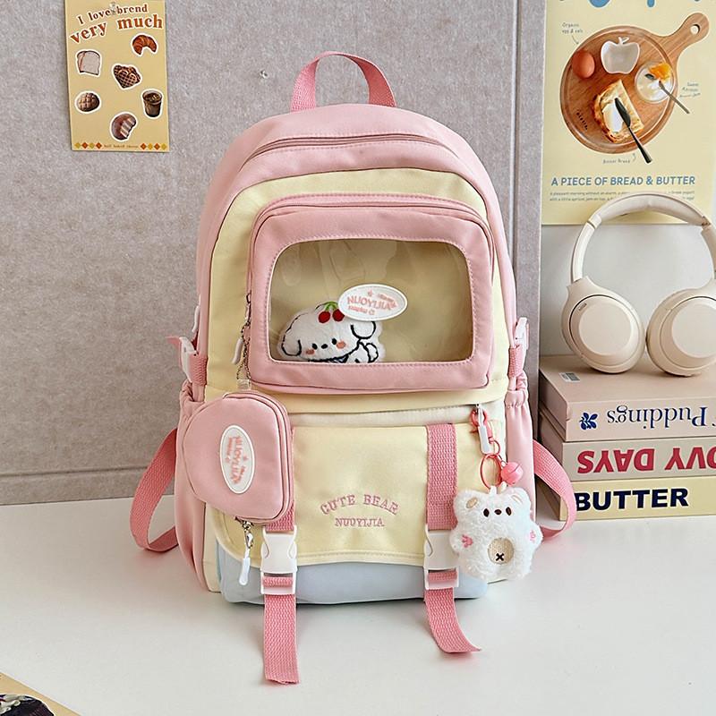 Childrens Backpack For School With Nylon Material And Colorblock Design For Girls