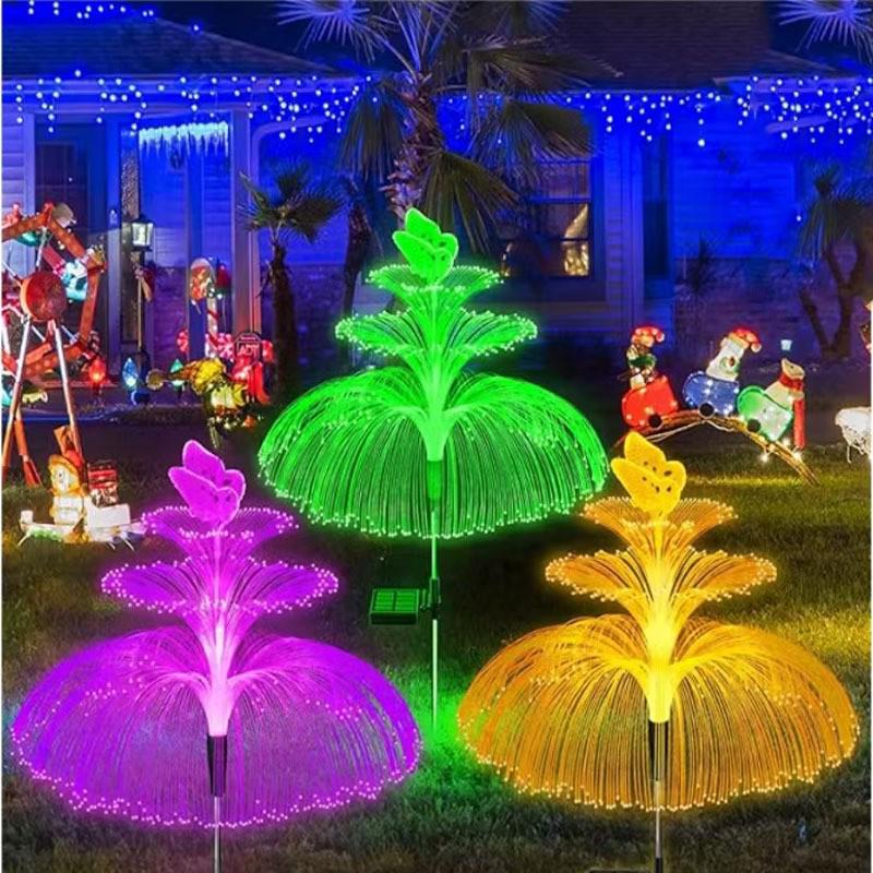 Colorful LED Solar Jellyfish Fiber Optic Garden Lights - Decorative Courtyard and Lawn String Lights