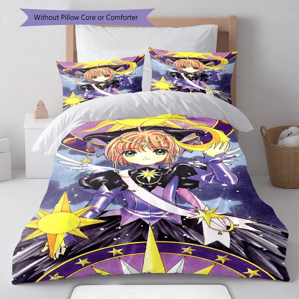 Cardcaptor Sakura Pattern Bedding Quilt Set Quilt Cover Pillowcase Home Decoration Gift (1 * Duvet Cover + 2 * Pillowcase, Without Core)