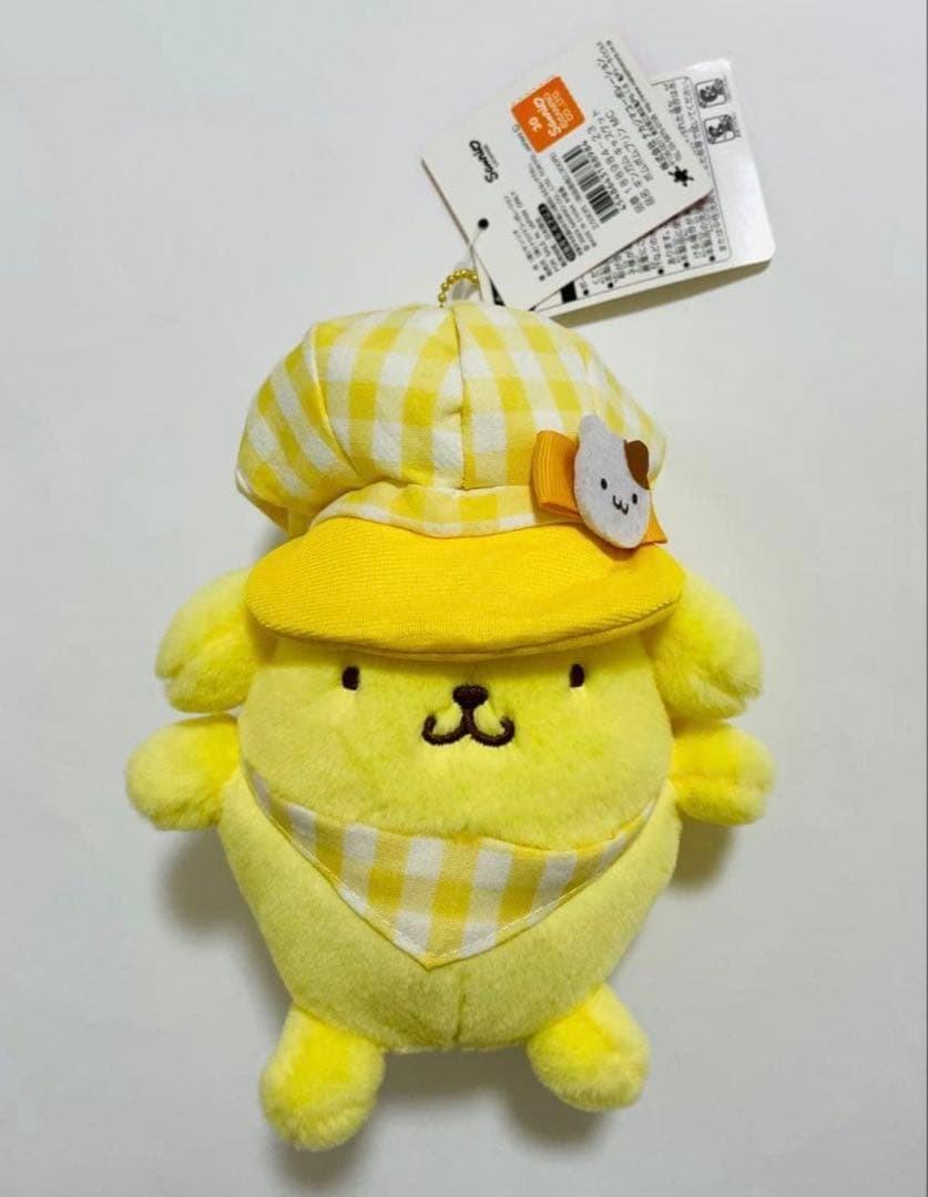 Sanrio Pom Purin Mascot Plush Keychain Gingham Cap Tag Included
