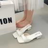 Fashion 2025 Summer New Women's Slippers Fashionable and Elegant Mid-high Heels Square Open Toe Slippers Simple Party Women's Shoes