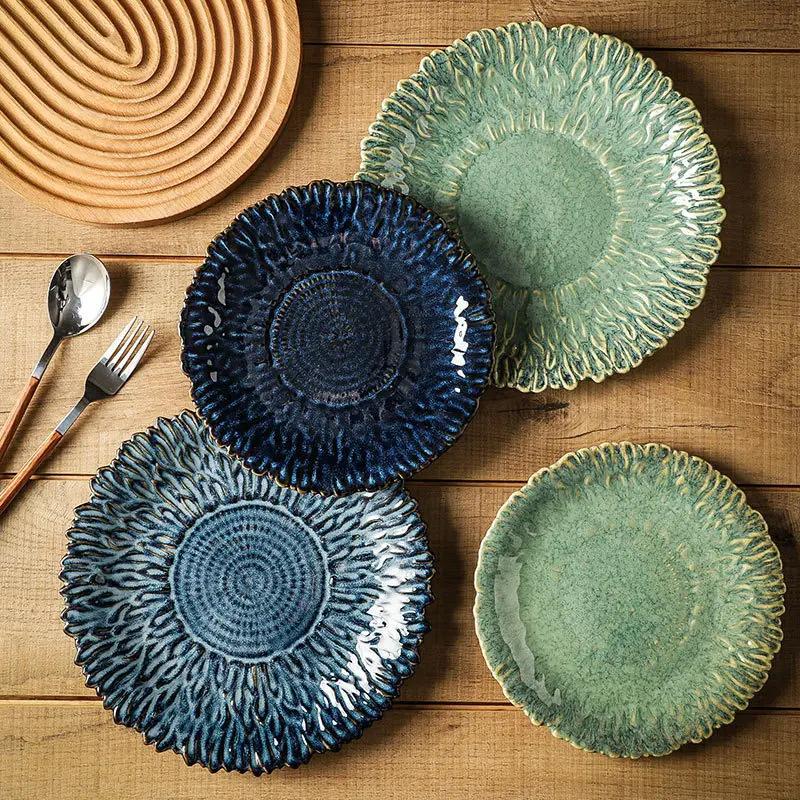 Creative Retro Irregular Ceramic Plates Light Luxury Restaurant Steak Salad Plate Exquisite Delicious Dishes Household Tableware