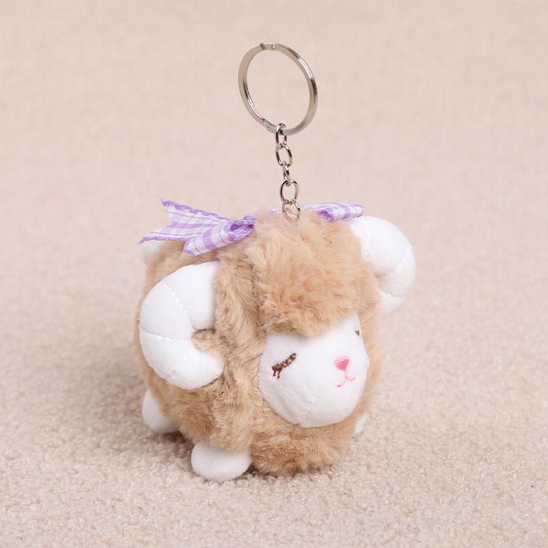 1Pcs Soft Sheep Plush Keychain Cute Fluffy Fuzzy Fabric Bow Decor Pendant for Outdoor Bag Accessory A7