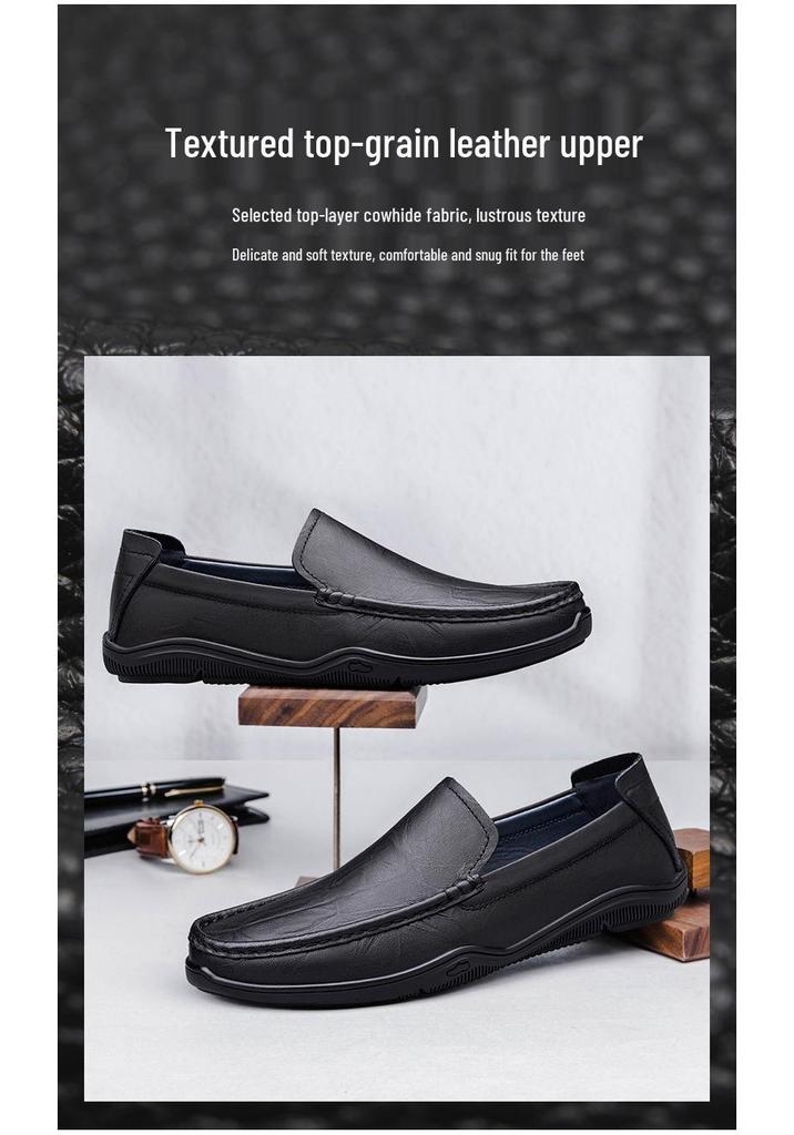 Men's Large Size Leather Slip-On Casual Shoes - Versatile & Fashionable for Business/Formal Wear