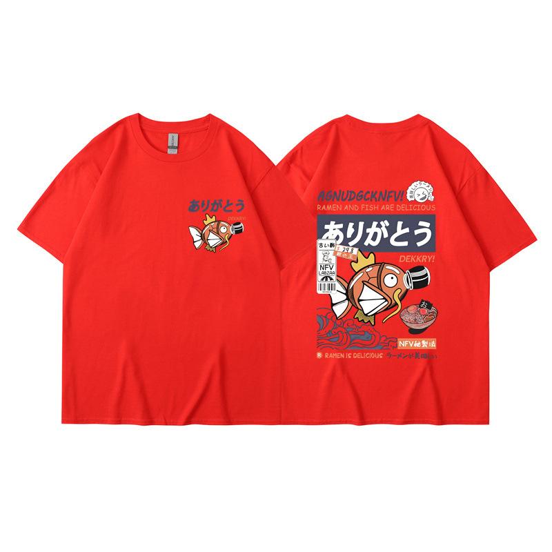 Eltern-Kind-Kleidung Sommer Ins Harajuku Japanischer Karpfen Kurzarm-T-Shirt Herren Trendmarke Street Locker Paarkleidung