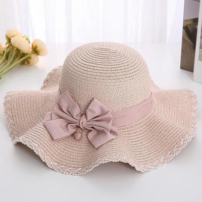 Hat Female Summer Wave Big Brimmed Straw Hat Korean Version with Bow Sun Protection Beach Female Straw Hat