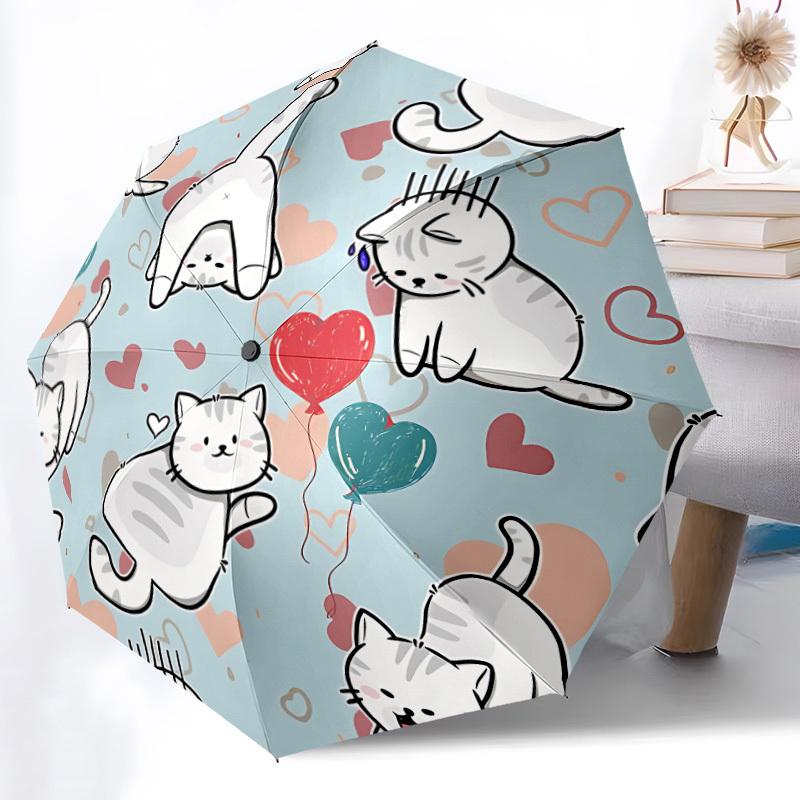 1pc Cats Heart Open/Close Folding Umbrella, All- Portable Umbrella for & Men, Stylish Accessory (Holiday Gift) 8-Rib yy251213130