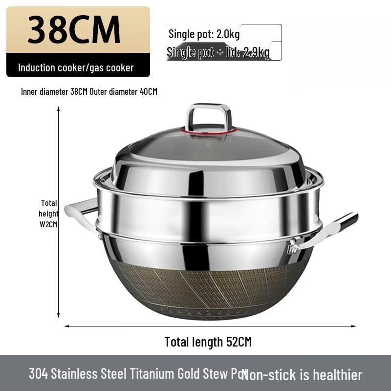 Zhi Shi 38CM 316 Stainless Steel Deep Stew & Stir-fry Pot with Steamer