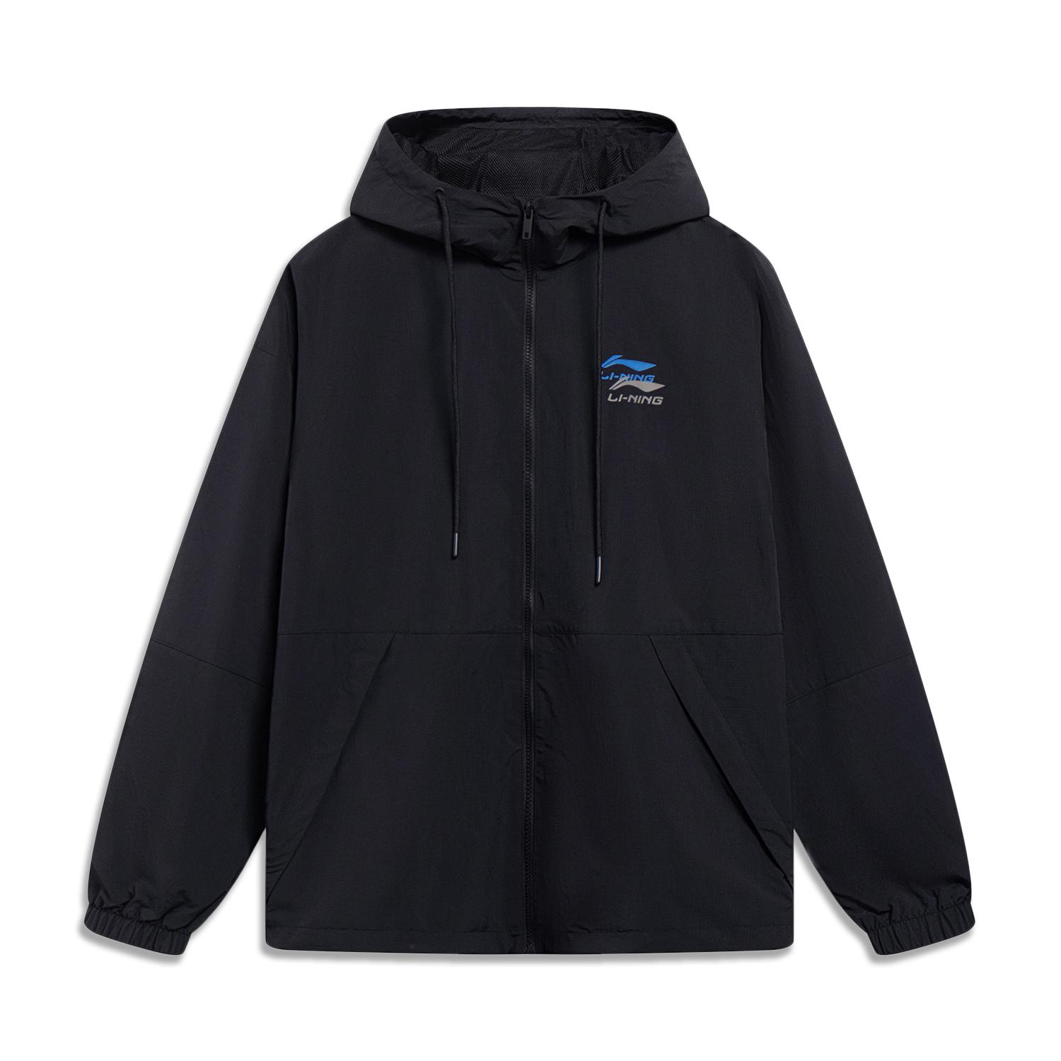 

Li-Ning Ветровка с капюшоном и логотипом с оборками, водоотталкивающая, унисекс, черная AFDU899-1 L