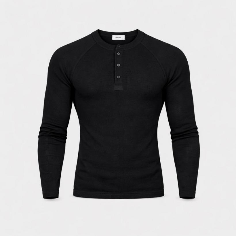 

Men Muscle-Fit Ribbed Henley Shirt Slim Fit Black Gray Charcoal Ivory M L Casual M,L чёрный