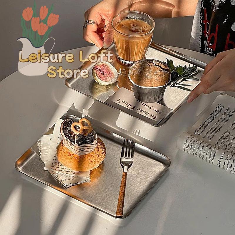 Modern Stainless Steel Rectangular Serving Tray Gift for Cakes & Snacks Elevates Dining Table Design for Home Or Cafe