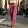 Women's Casual High Waisted Color Lace Trim Pants with Pockets