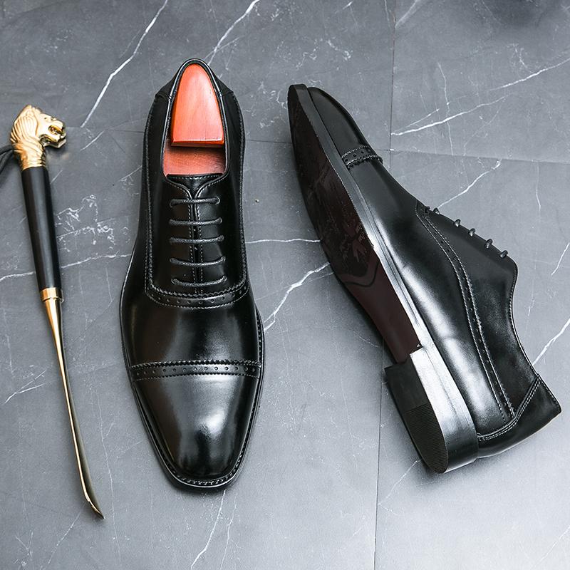 Fashion Retro Men Formal Shoes Black Brown PU Lace Up Business Office Leather Shoes Men Gentlemen's Wedding Banquet Shoes Sizes 38-46