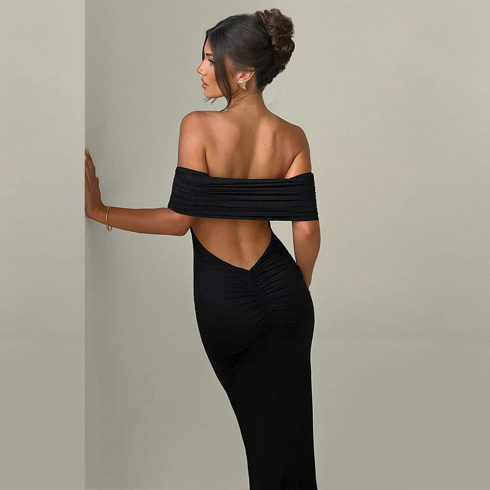 Women's Off Shoulder Sleeveless Maxi Dress Slim Fit High Waist Sexy Backless Mermaid Dress
