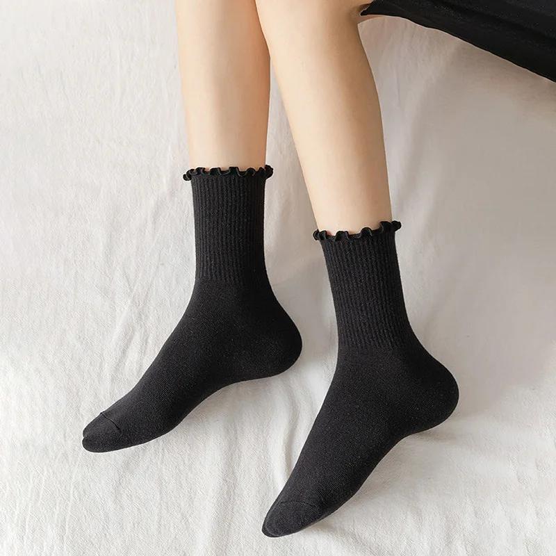 5/10/20 Pairs Mix Color Socks Fashion Women Ruffle Frilly Socks Novelty Funny Ankle Socks Cute Solid Cotton Breathable Sock