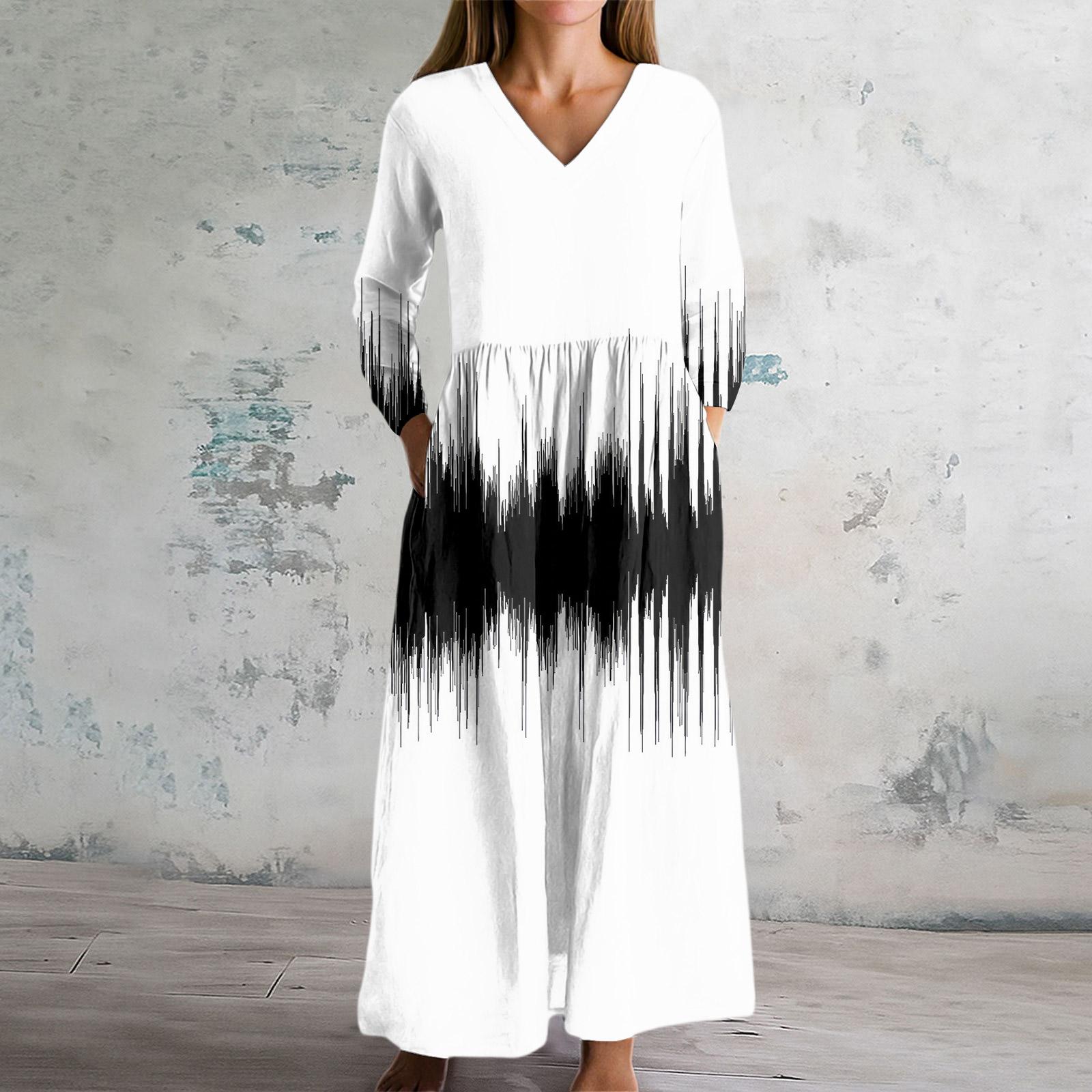 

Женское модное платье Весеннее платье с V-образным вырезом и длинными рукавами XXL