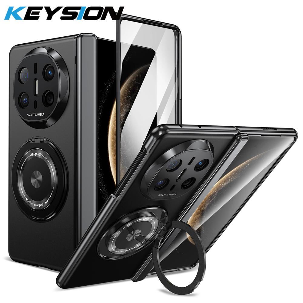 

KEYSION Чехол-подставка с магнитным кольцом, вращающимся на 360°, для MagSafe для Huawei Mate X6, откидная крышка для телефона с шарниром, с защитным стеклом для экрана for Huawei Mate X6 чёрный