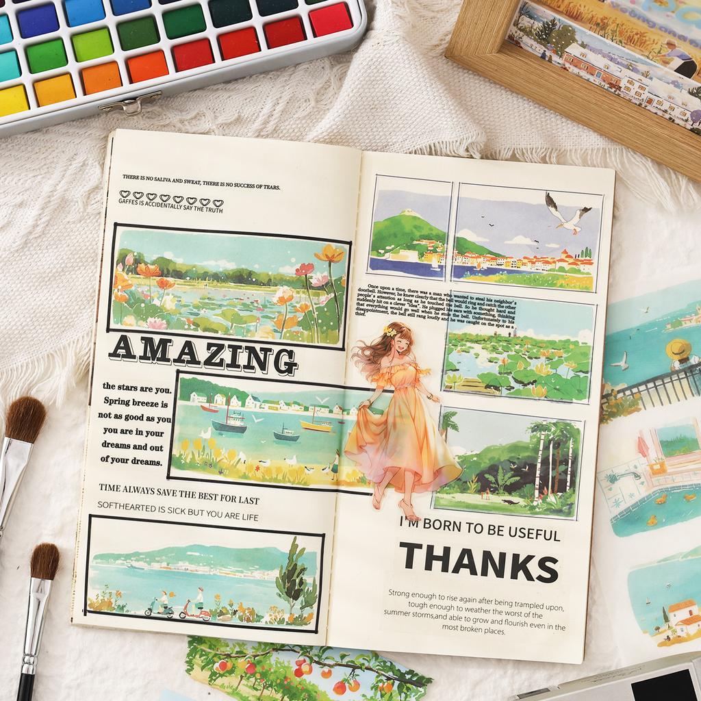 20sheets Four Seasons Scenery Series Ins PET+Washi Dual Material Stickers Book Creative Collage DIY Scrapbook Aesthetic Stickers
