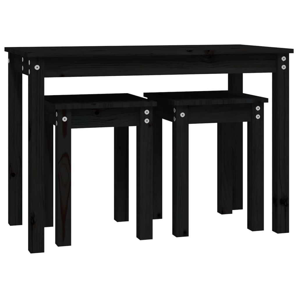 Vidaxl Nesting Tables, 3 Pcs, Black, Solid Pine Wood