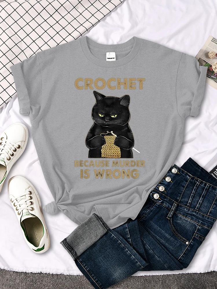 Crochet Because Murder Is Wrong Printing Female Tshirts Manga Summer T-shirt Summer Slim Tees Shirts Sports Slim Women T Shirts