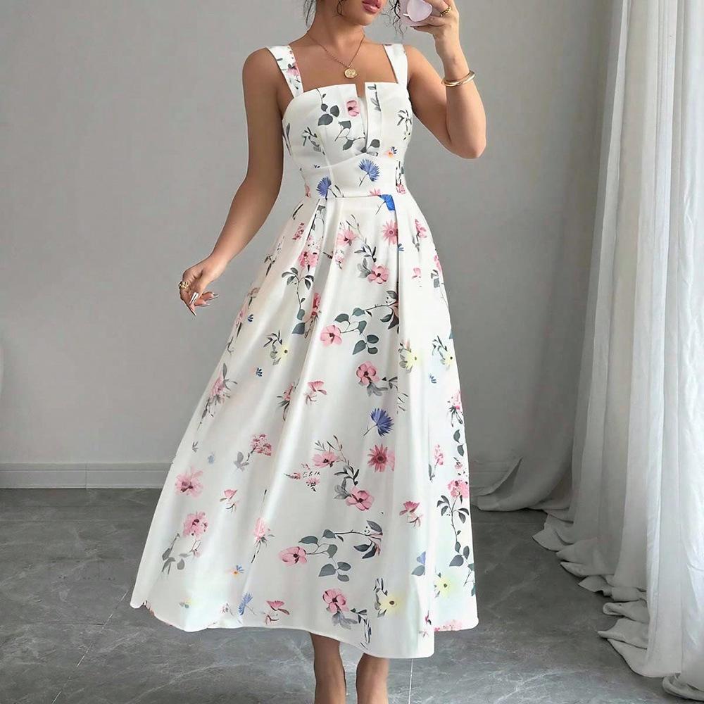2026 European and American New Halter Suspenders, Temperament Printing To Win Fashionable Long Dresses