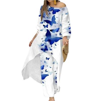 Ensemble femme mode décontracté ample grande taille impression irrégulière haut à manches courtes + pantalon droit