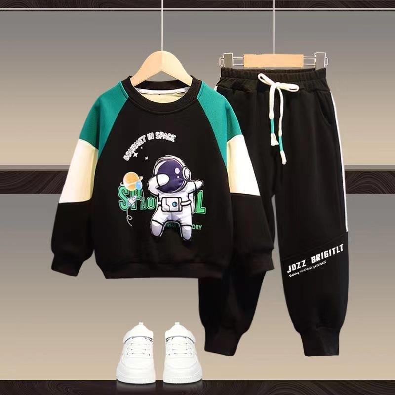 Autumn Winter Plus Velvet Thick Sets Boys Padded Sweater Pants Suit Warm Sports Outfit Children's Sports Clothes 2Pcs