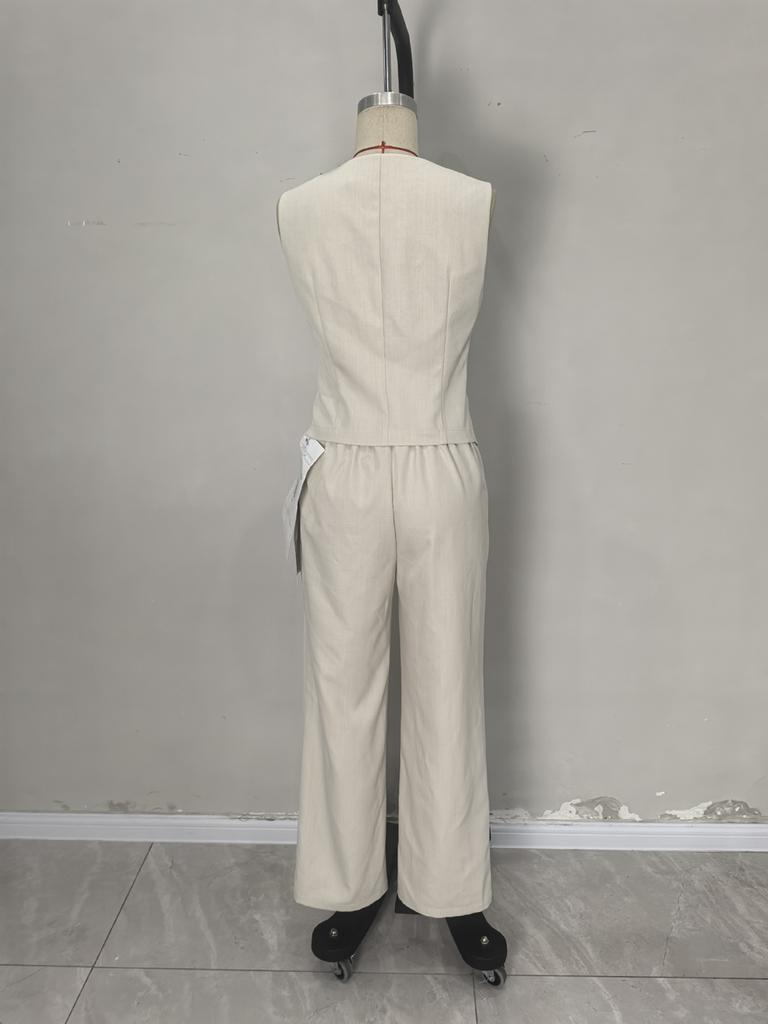 Oversized Padded Blazer Vest Set with Elastic Suit Pants for Women Summer Fashion