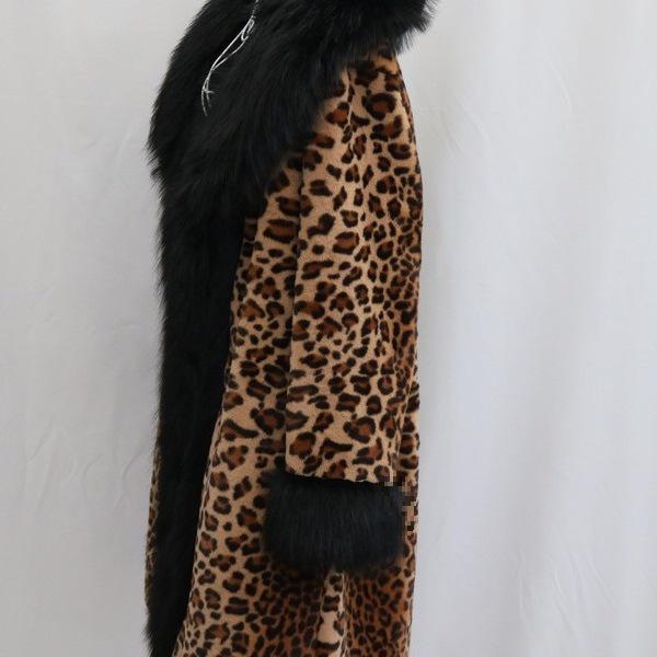Women's Plus Size Leopard Print Faux Fur Coat with Large Fox Fur Collar - Winter Windbreaker