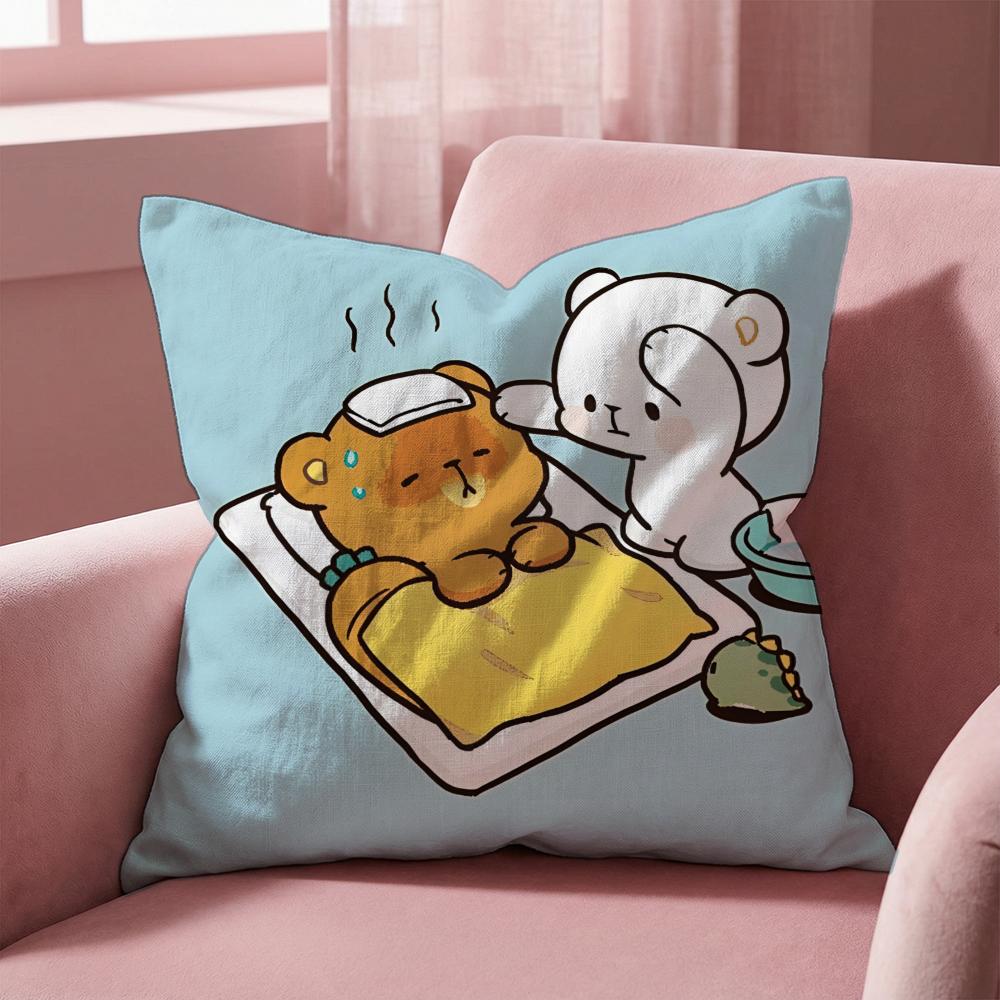 Cute m-Milk and Mocha bBears Cushion Cover Multi-Scene Pillow Cover for Home & Car - Reversible, Soft & Durable for Daily Use