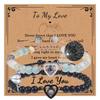 Bracciale con proiezione "Ti amo" in 100 lingue con pietra naturale smerigliata e turchese bianco per coppie