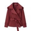 Solid Lapel Lace Up Trench Coat Women Fashion Full Sleeve Waist Cinching Street Windbreak Spring Office Lady Chic Outwear