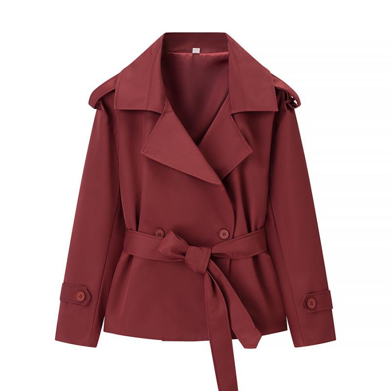 Solid Lapel Lace Up Trench Coat Women Fashion Full Sleeve Waist Cinching Street Windbreak Spring Office Lady Chic Outwear
