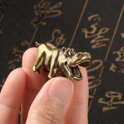 Brass Hippo Statue Mini Sculpture Creative Decorative Modern Cute Tea Pet Animal Figurine for Living