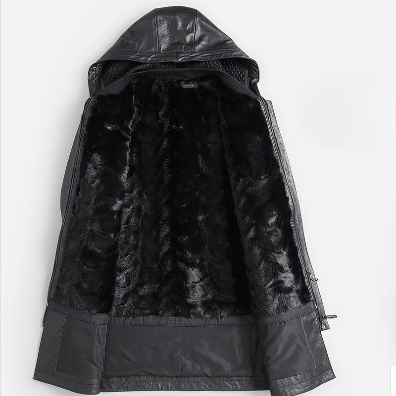 Whole Mink Liner, Mink Fur Integrated Men's Leather Leather Jacket, Fur Jacket Medium and Long Goatskin
