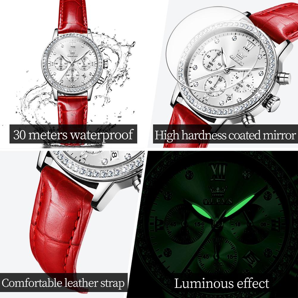 OLEVS 9933 Mode Dameshorloges Wit Leer Vrouwelijk Waterdicht Kwarts Horloge Dameshorloge Reloj