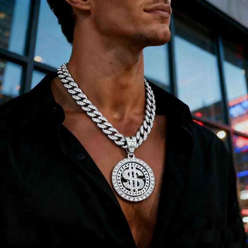 Hip Hop Spinning Dollar Pendant Jewelry Street Rap Rock Style Knife Necklace Jewelry