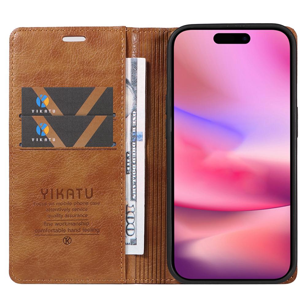 YIKATU YK-006 For iPhone 16 Wallet Case Scratch-Proof Leather Phone Cover