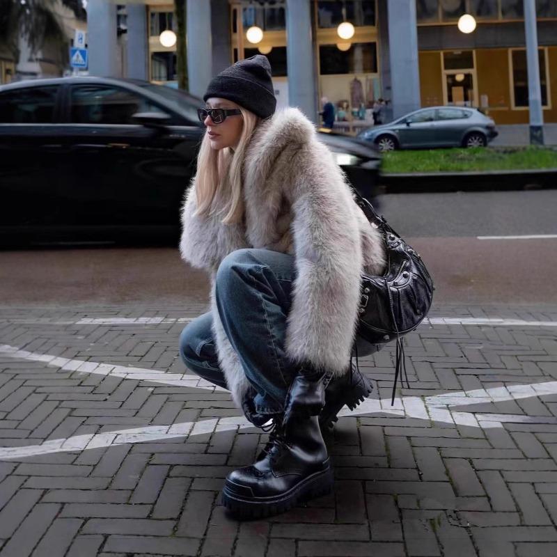High Quality Fox Hair Jacket Women's Large Lapel Faux Fur In Wind Hair Coat