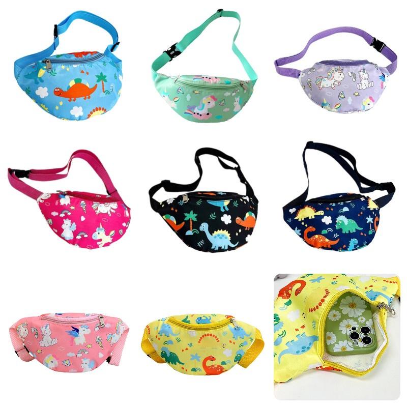 Cute Unicorn Kids Waist Bag Cartoon Dinosaur Shoulder Bag Nylon Material Lightweight And Theft-proof