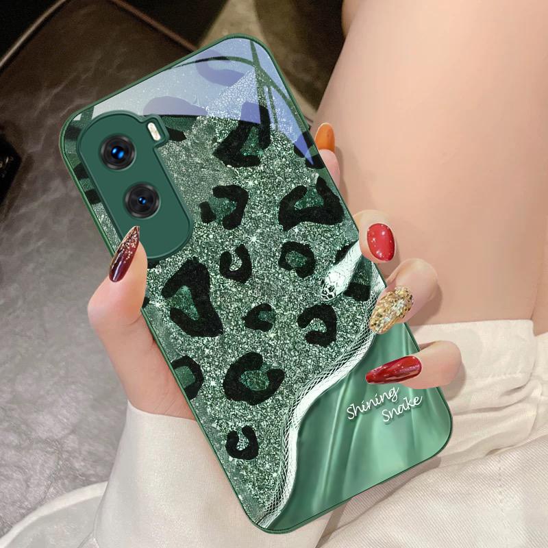 Leopard Sequin Snake For Honor 200 90 8X 9X Pro Lite P50 P40 Nova 10 11i P60 Magic4 6 Mate 20 50 Tempered Glass Phone Case