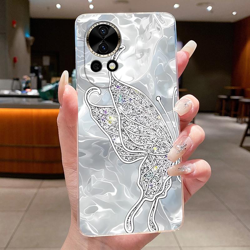 Nova12 Hülle Klar Luxus Mode Schmetterling Blume Weiches TPU Silikon Rückabdeckung Für Huawei Nova 12 Pro Transparente Handyhüllen