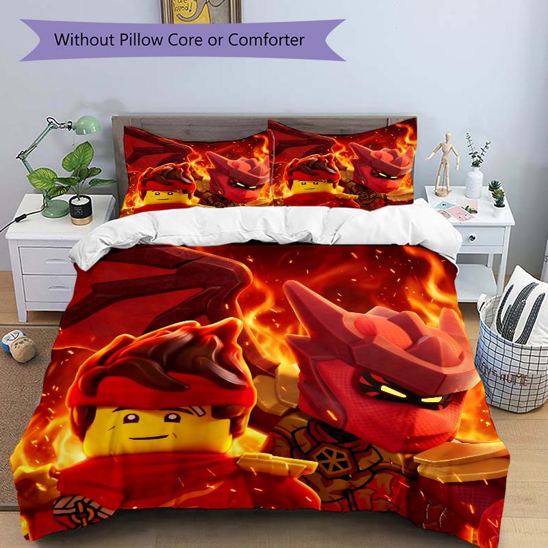 Ninjago Fire Battle Print 3Pcs Bedding Set,Duvet Cover with 2 Bedro,Pillowcase Home Birthday Gift
