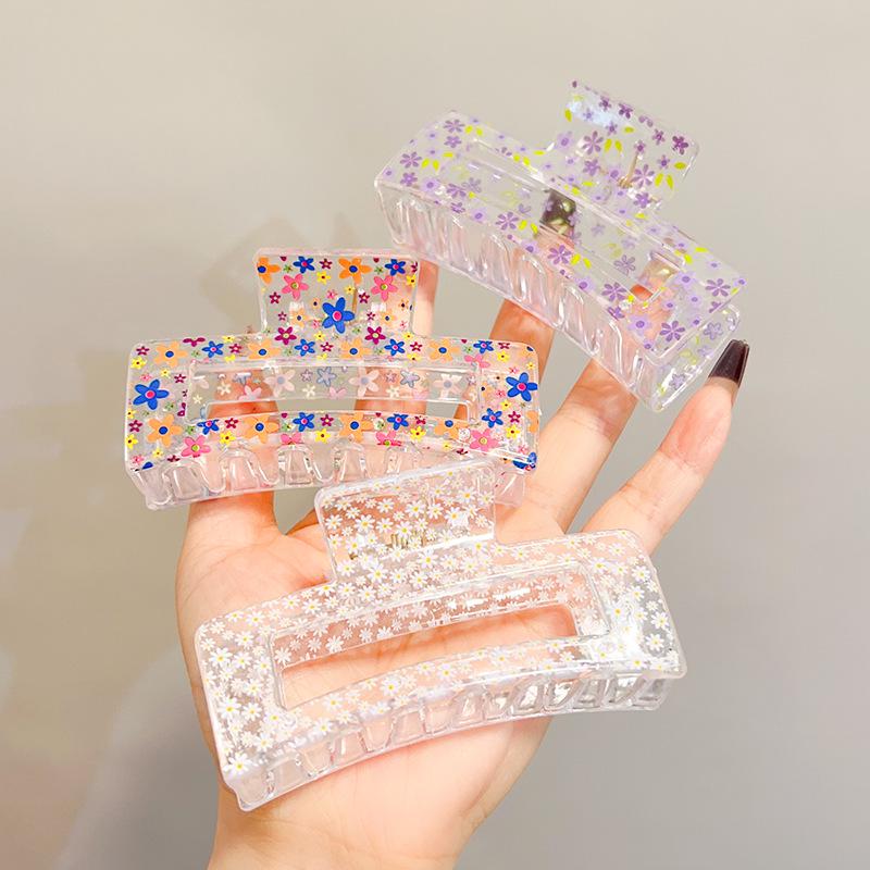 Transparent Square Print Shark Hair Clip for Women - Updo Accessory