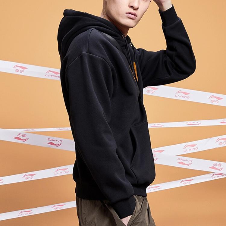 Li Ning Sports Fashion Series Hooded Pullover Fleece Sweatshirt Unisex sweatshirt Black AWDQB72-3