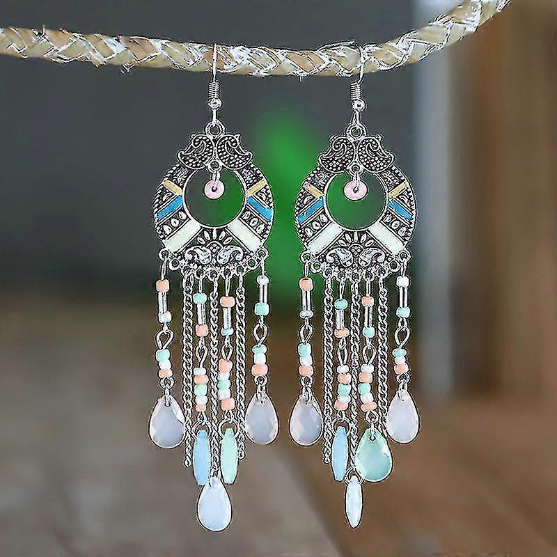 Long Earrings Round Oil Drop Small Flowers Multilayer Beads Colorful Alloy Birthday Gift Jinyu